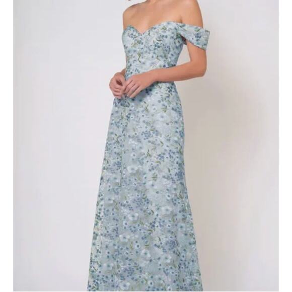 Jenny Yoo Reina Ophelia Embroidery Floral Bridesmaid Whisper Light Blue 14 - Picture 1 of 12